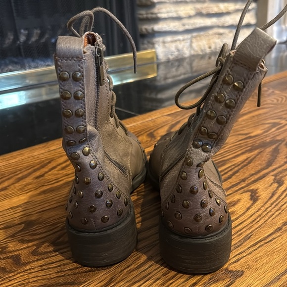 Lucky Brand Women’s 7M Brown Leather Studded 6" Shaft Combat Ankle Boot Zipper - Picture 4 of 7